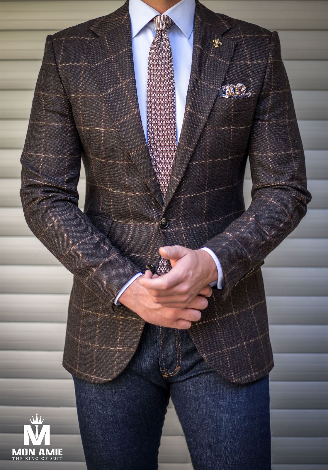 Light Plaid On Brown Blazer